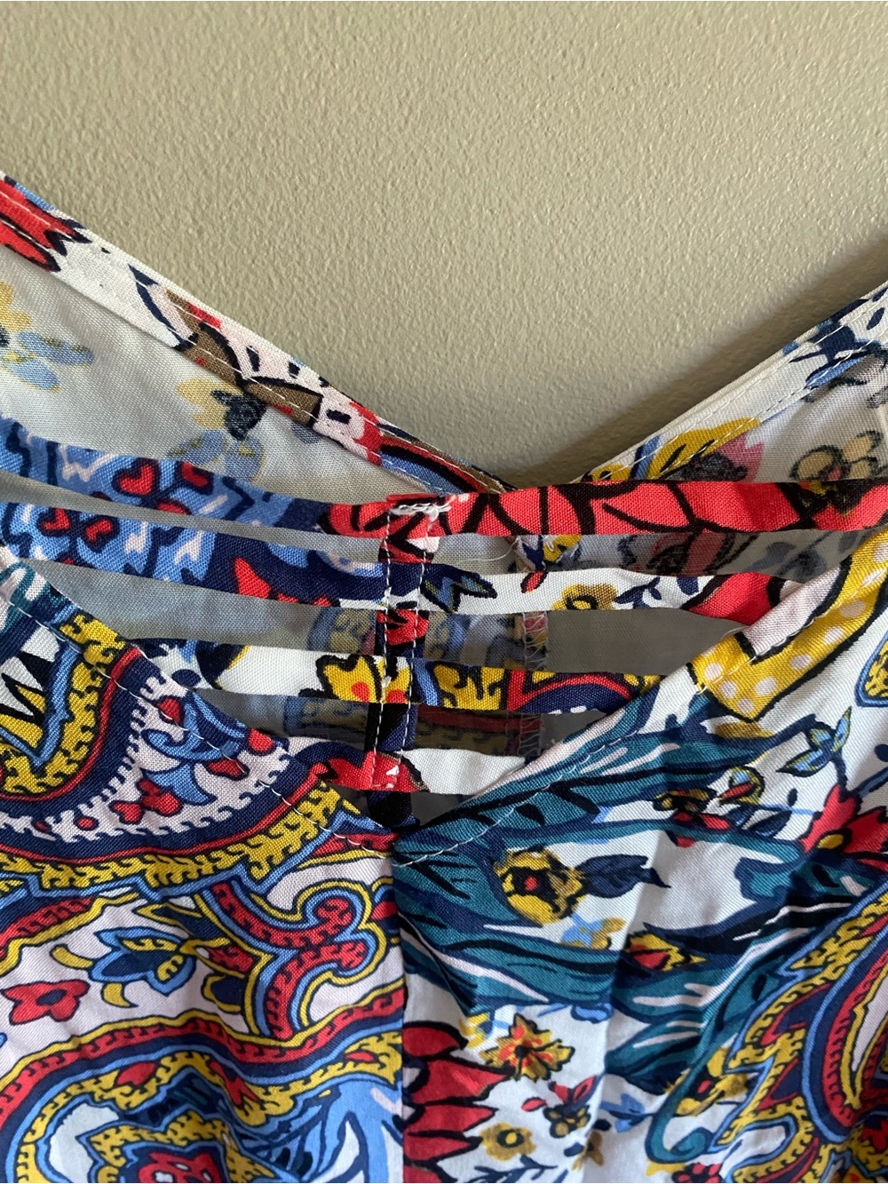 White Floral Jumpsuit with Blue & Red Print - Picture 10 of 12